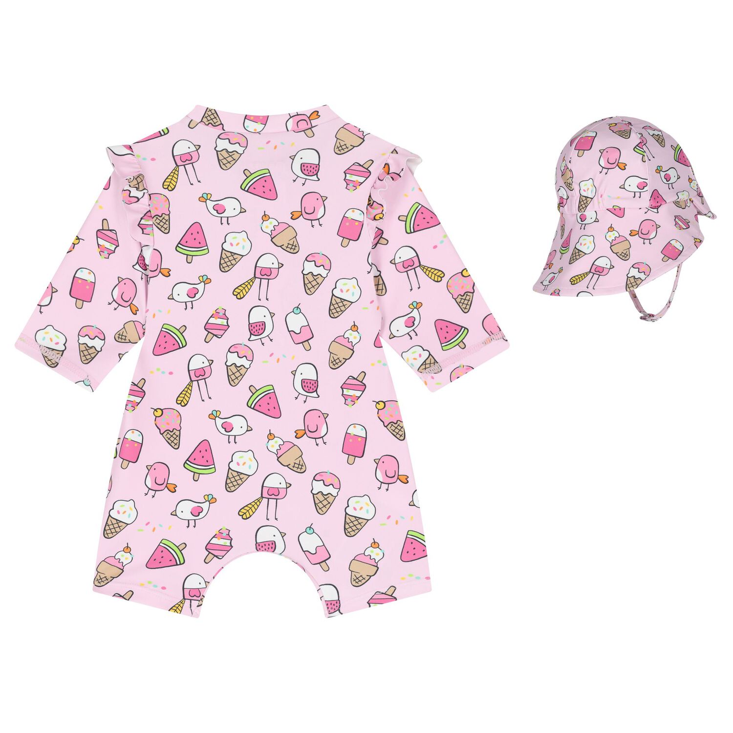Baby Girls Pink Sun Suit & Hat Set (UPF40+), 2, hi-res image number null