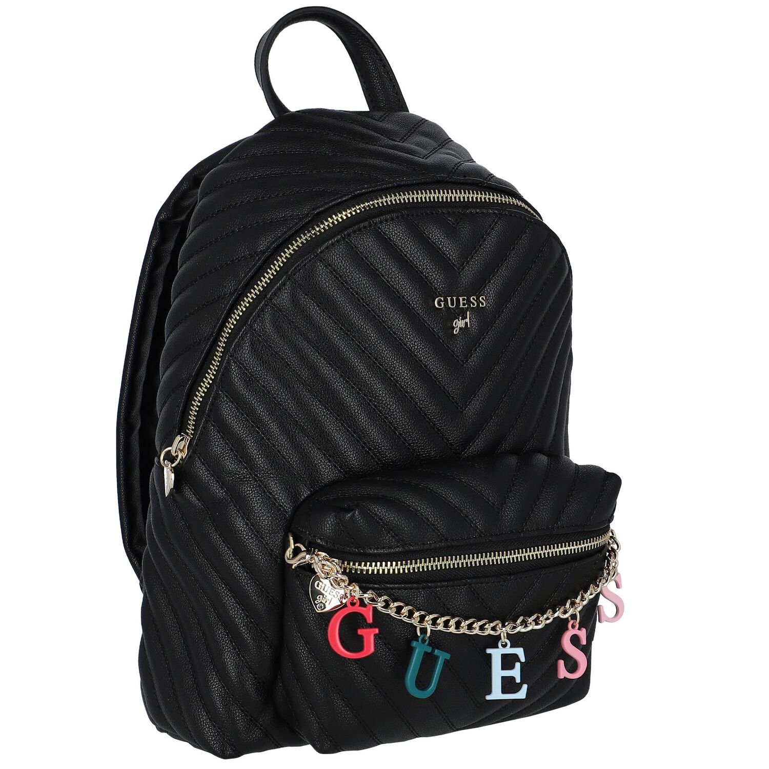 Girls Black Logo Backpack, 3, hi-res