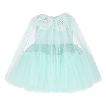 Younger Girls Green Tulle & Sequin Flower Dress