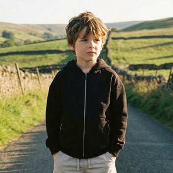 Boys Black Hooded Zip Up Top 