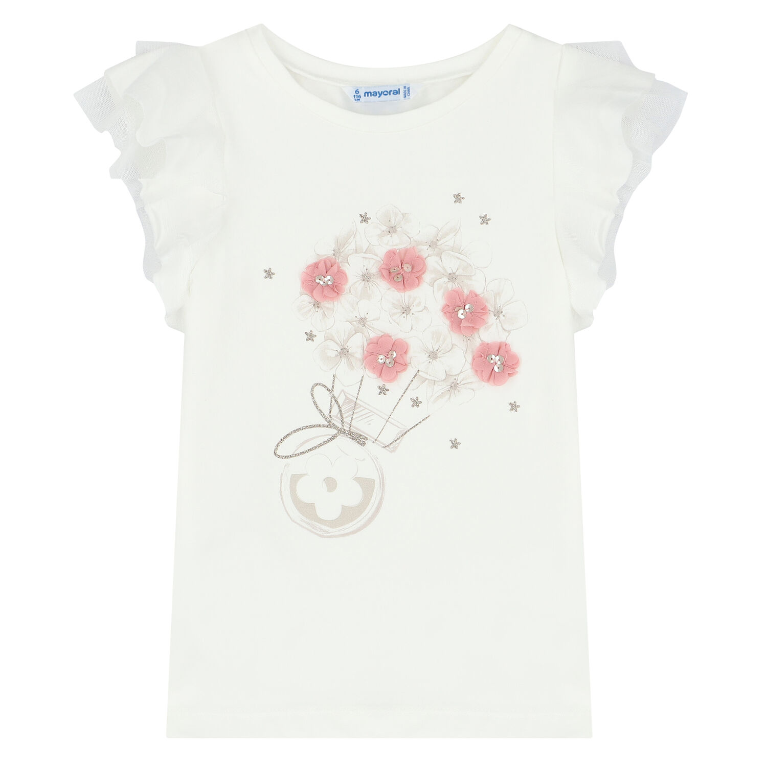 Girls Ivory Floral T-Shirt, 1, hi-res image number null