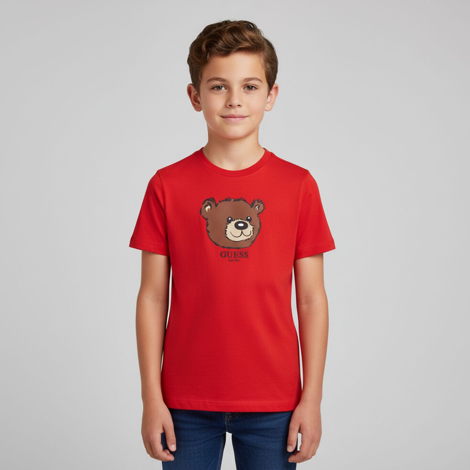 Boys Red Teddy Bear Logo T-Shirt, 2, hi-res image number null