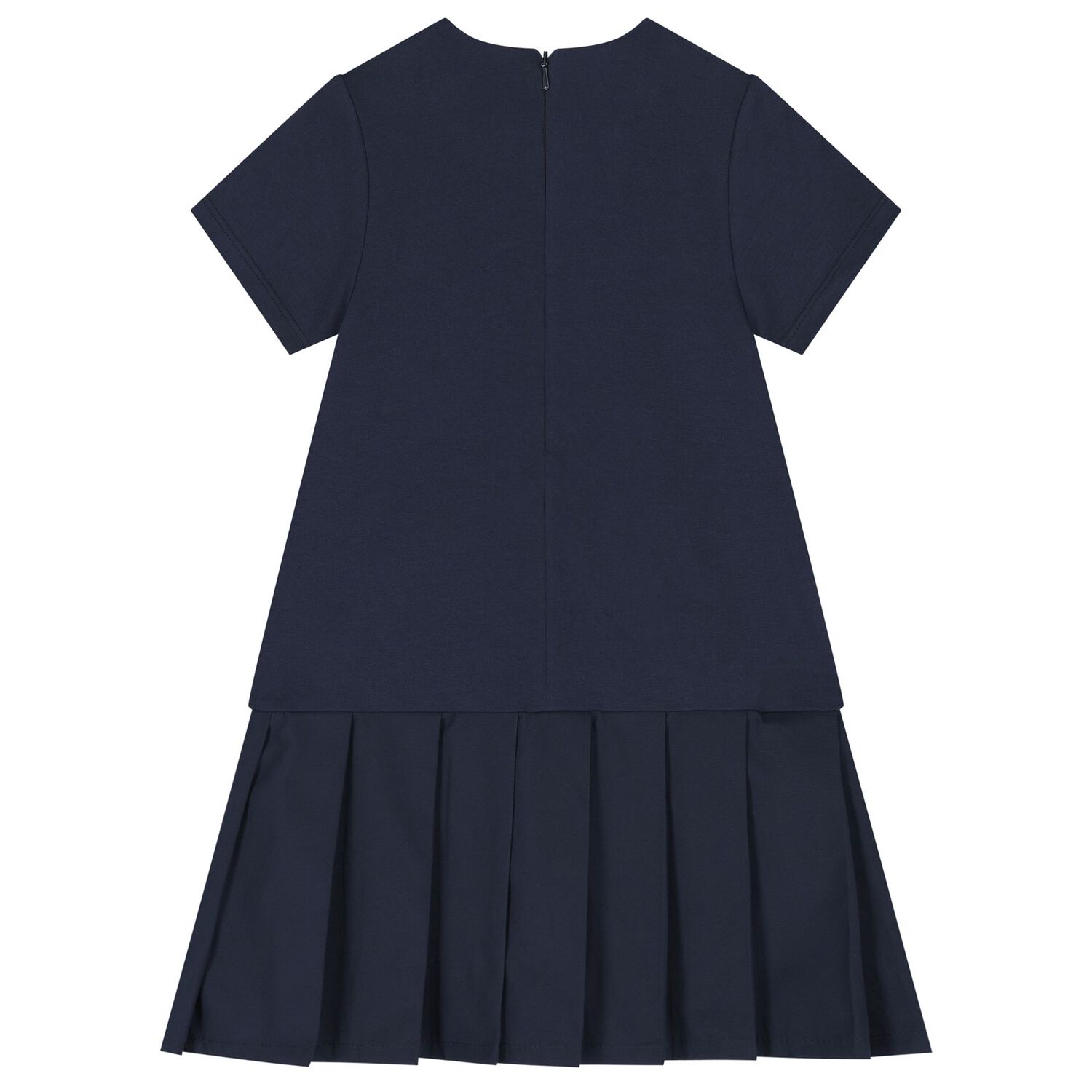 Girls Navy Blue Logo Pleated Dress, 2, hi-res