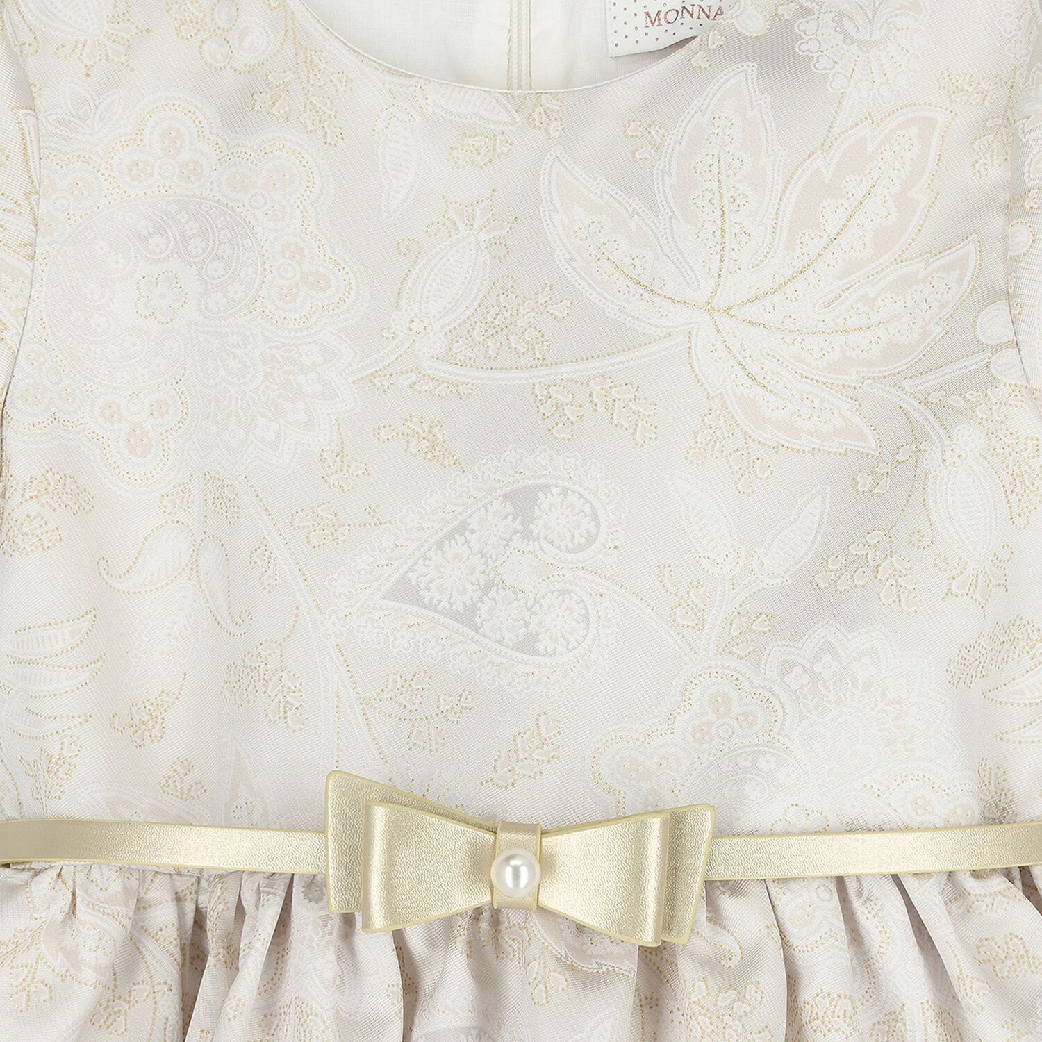Girls Beige & Gold Floral Dress, 1, hi-res