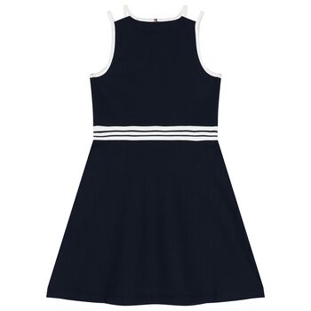 Girls Navy Blue Cotton Skater Dress