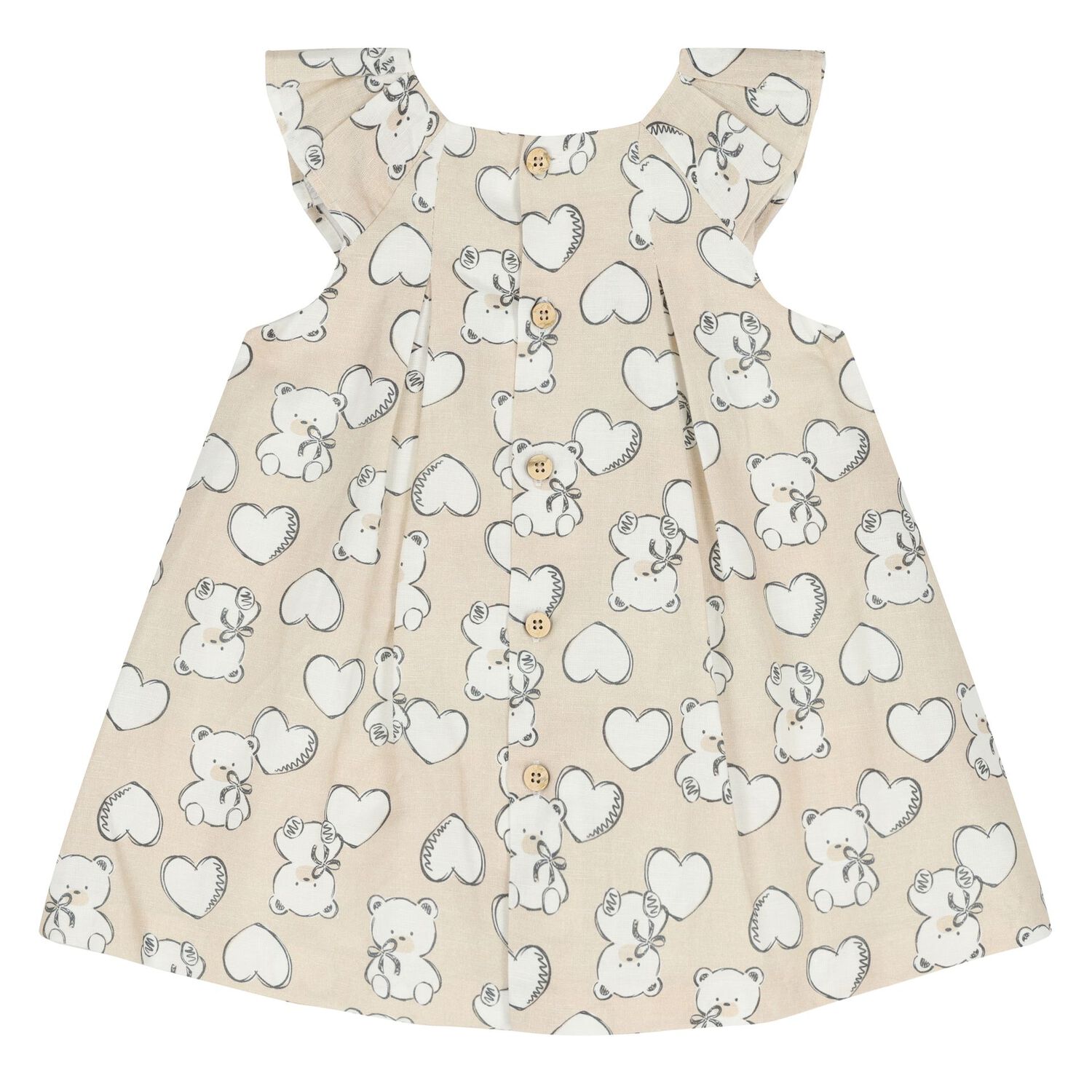 طقم فستان بنات بطبعة قلب ودب باللون البيج, 1, hi-res