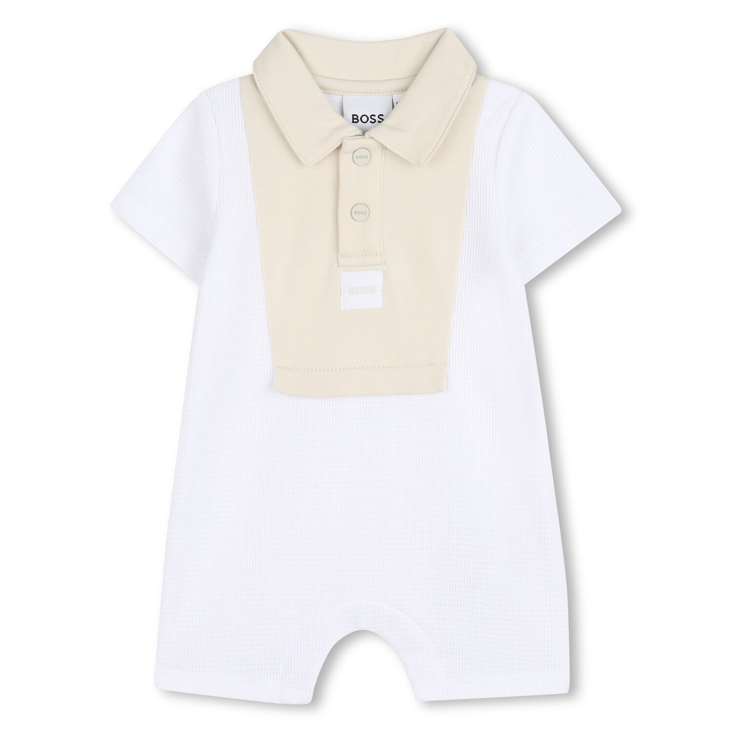 Baby Boys White & Beige Romper, 2, hi-res