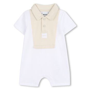 Baby Boys White & Beige Romper