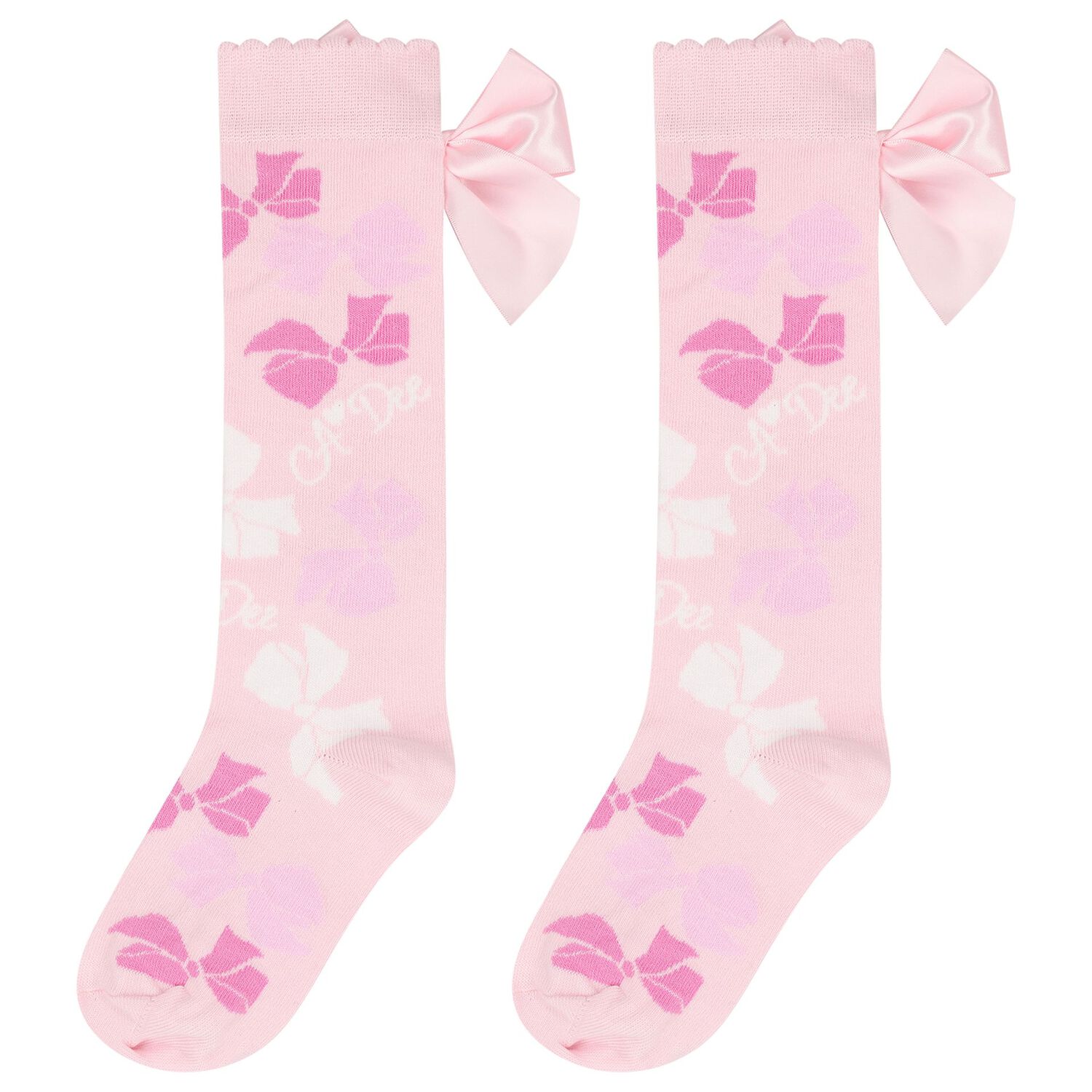Girls Pink Satin Bow Socks, 1, hi-res
