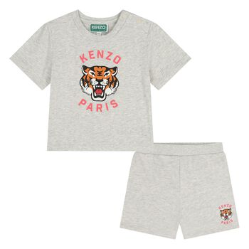 Younger Boys Grey Tiger Logo Shorts Set