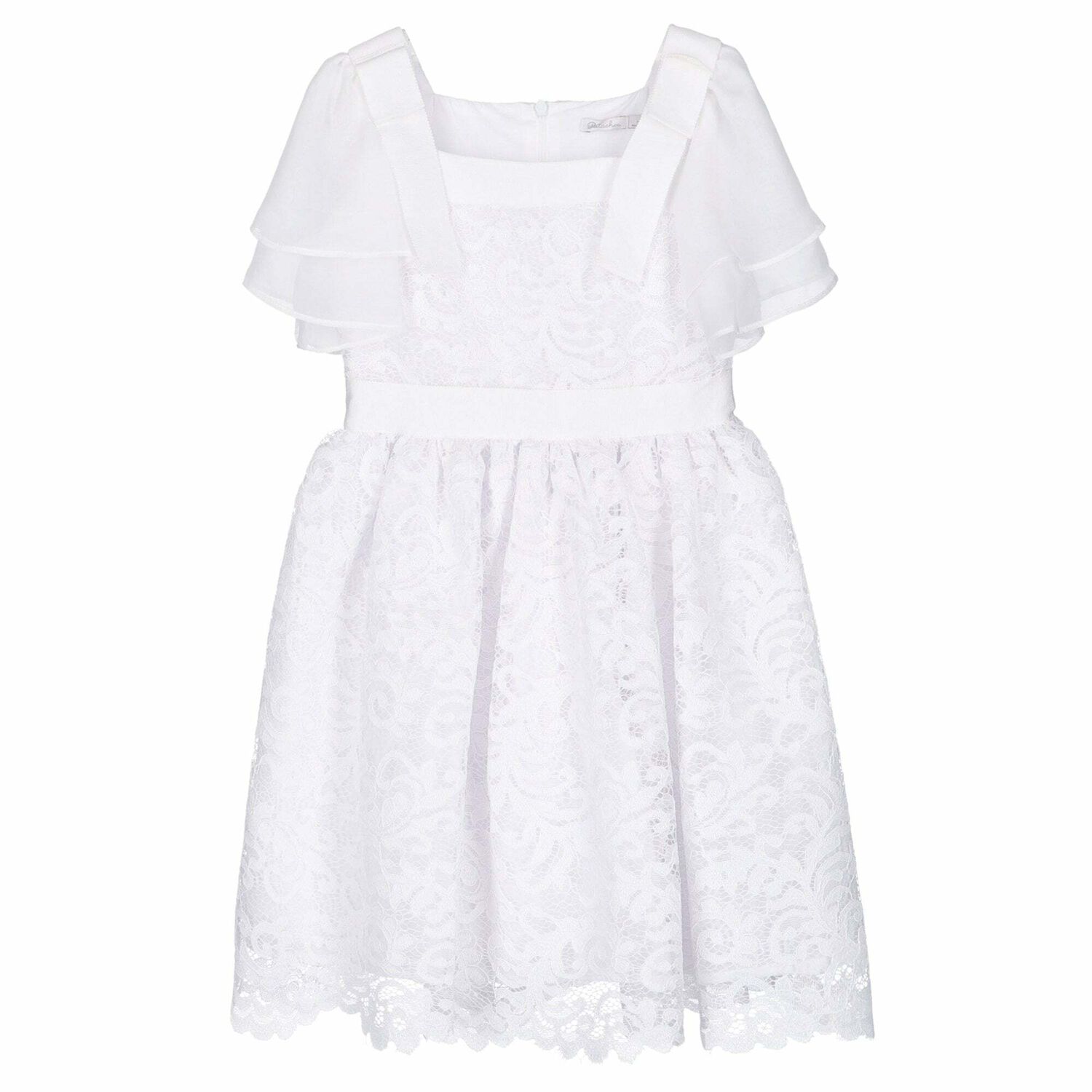 Girls White Lace Dress, 1, hi-res