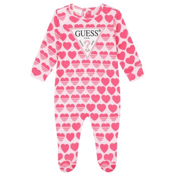 Baby Girls Pink Cotton Heart Logo Babygrow