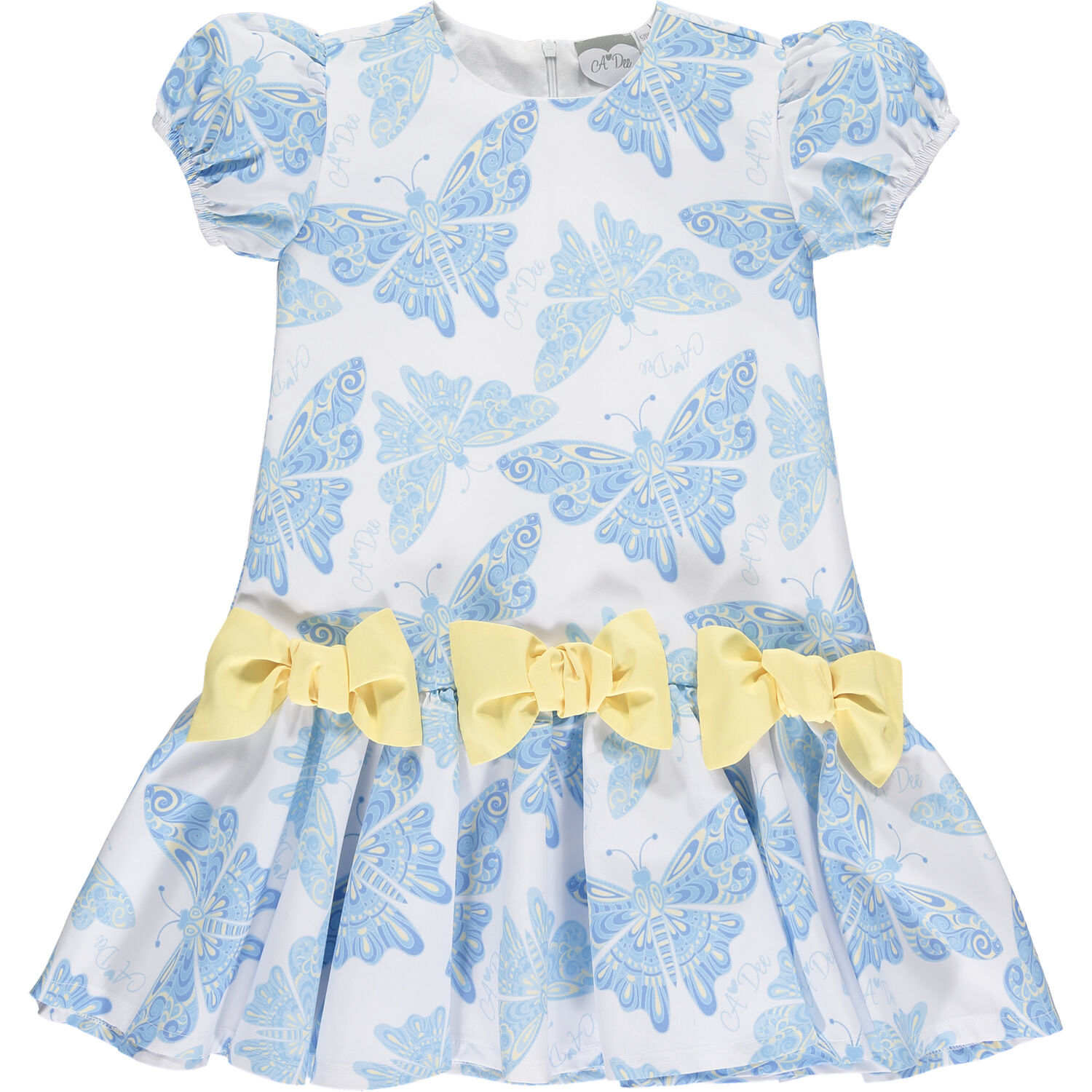 Girls White & Blue Butterfly Dress, 1, hi-res