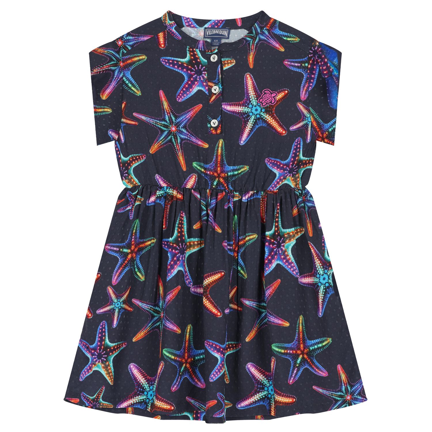 Girls Navy Blue Starfish Dress, 1, hi-res image number null
