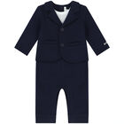 Baby Boys Navy Blue Logo Suit Romper, 1, hi-res
