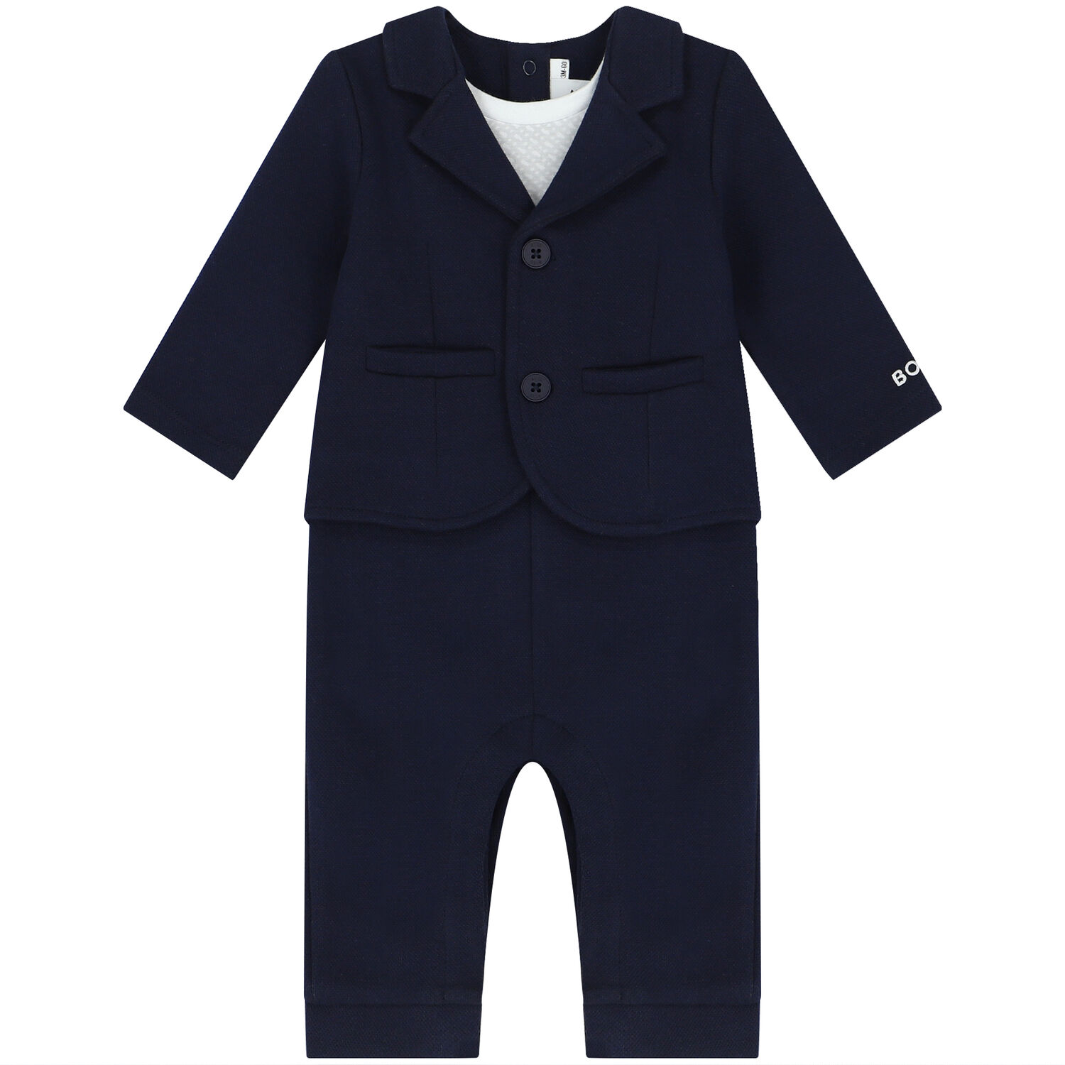 Baby Boys Navy Blue Logo Suit Romper, 1, hi-res