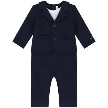 Baby Boys Navy Blue Logo Suit Romper