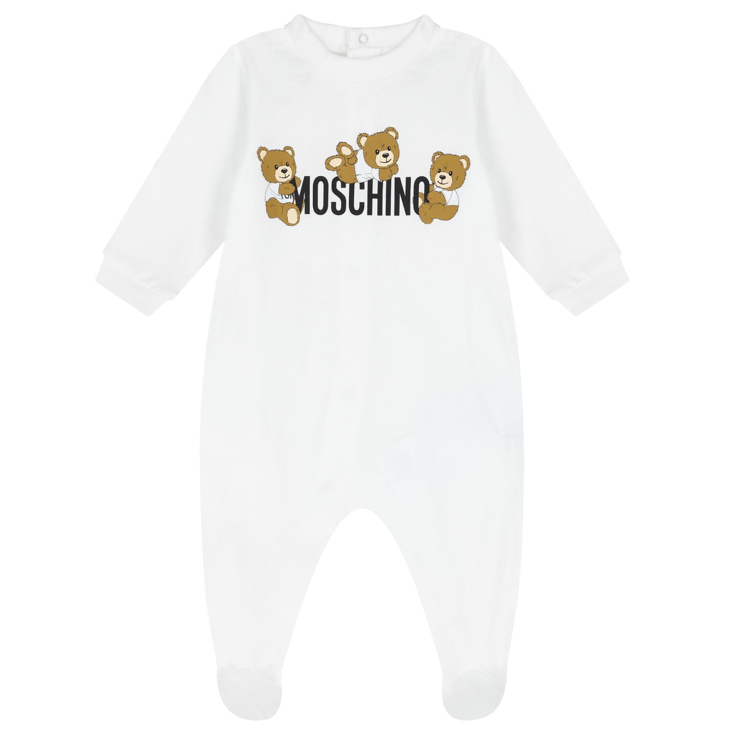White Teddy Bear Logo Babygrow, 1, hi-res