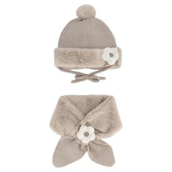 Younger Girls Grey Faux Fur Hat & Scarf Set