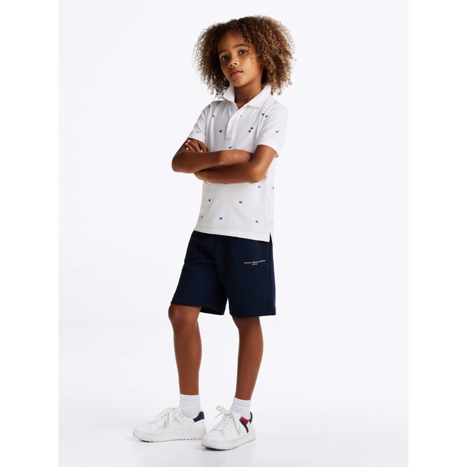 Boys Navy Blue Logo Shorts, 1, hi-res