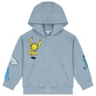 Boys Blue Hooded Zip Up Top, 1, hi-res