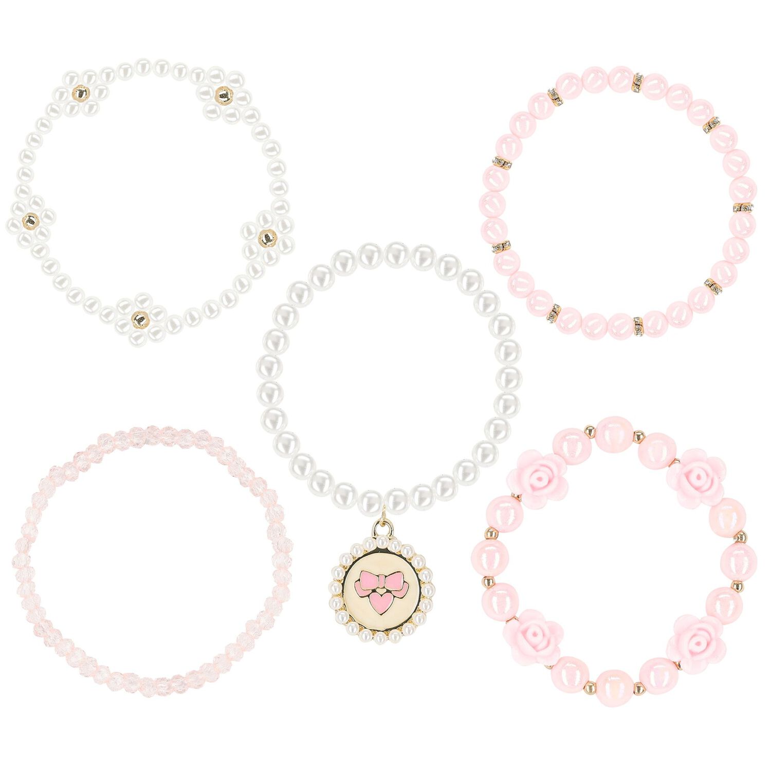 Girls Silver & Pink Bracelets ( 5-Pack ), 1, hi-res