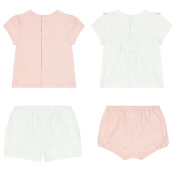 Baby Girls White & Pink Shorts Set (4 Piece)