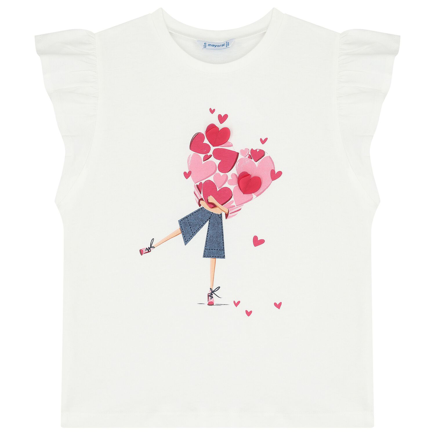 Girls White Ruffled T-Shirt, 1, hi-res