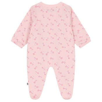 Baby Girls Pink Teddy Bear Logo Babygrow