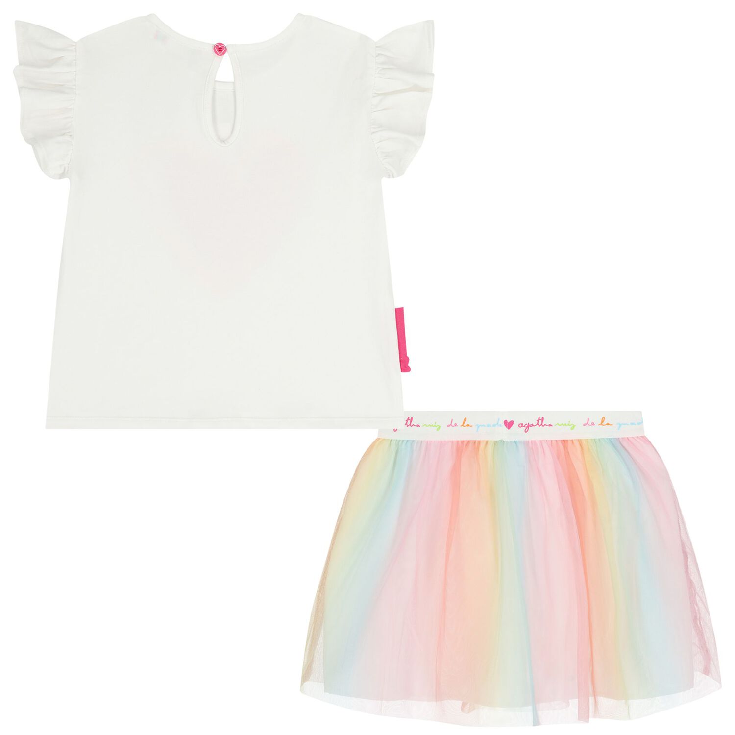 Girls White & Pink Tulle Skirt Set, 1, hi-res