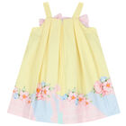 Girls Yellow Floral & Bow Dress, 1, hi-res