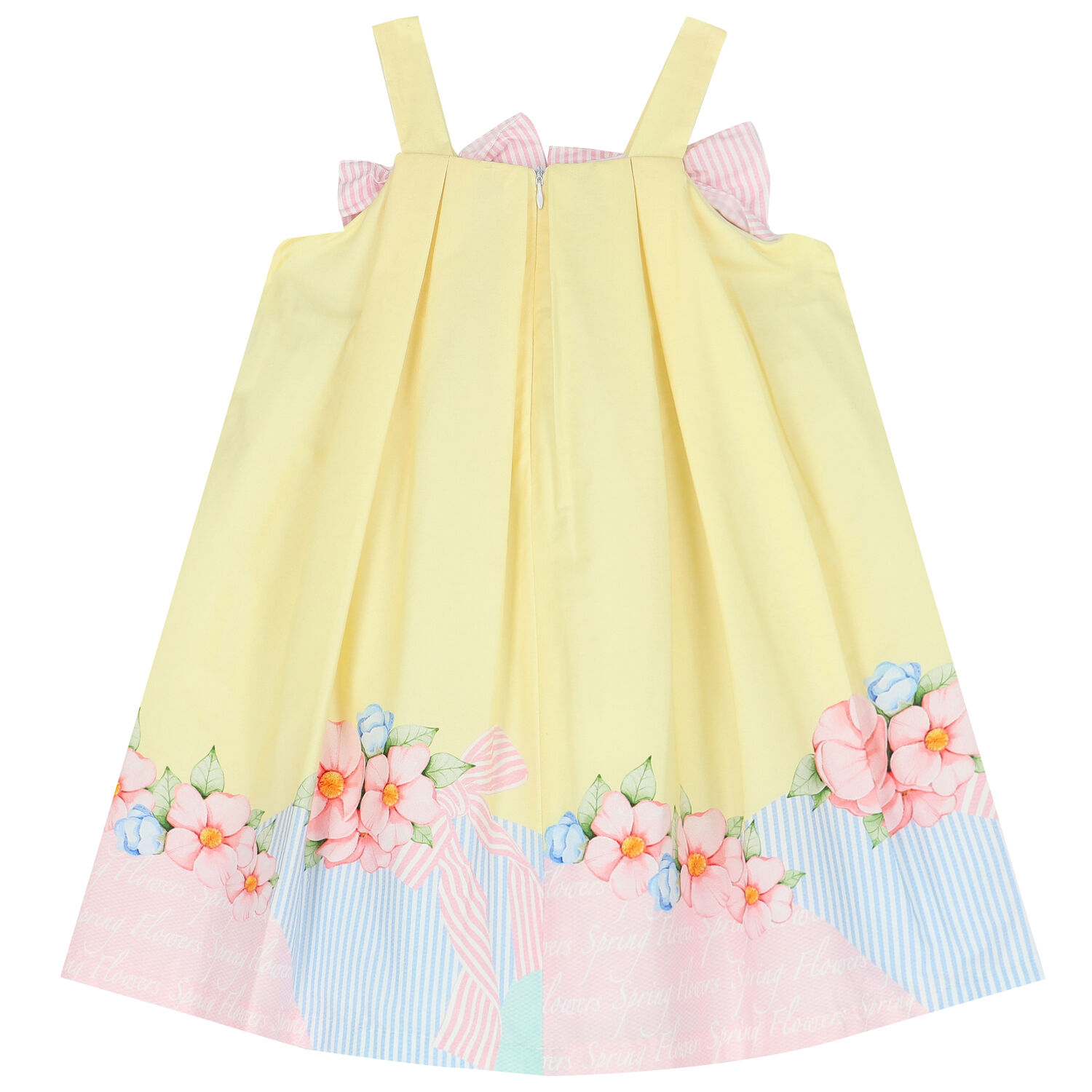 Girls Yellow Floral & Bow Dress, 1, hi-res