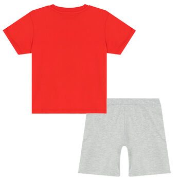 Red & Grey Teddy Bear Logo Shorts Set