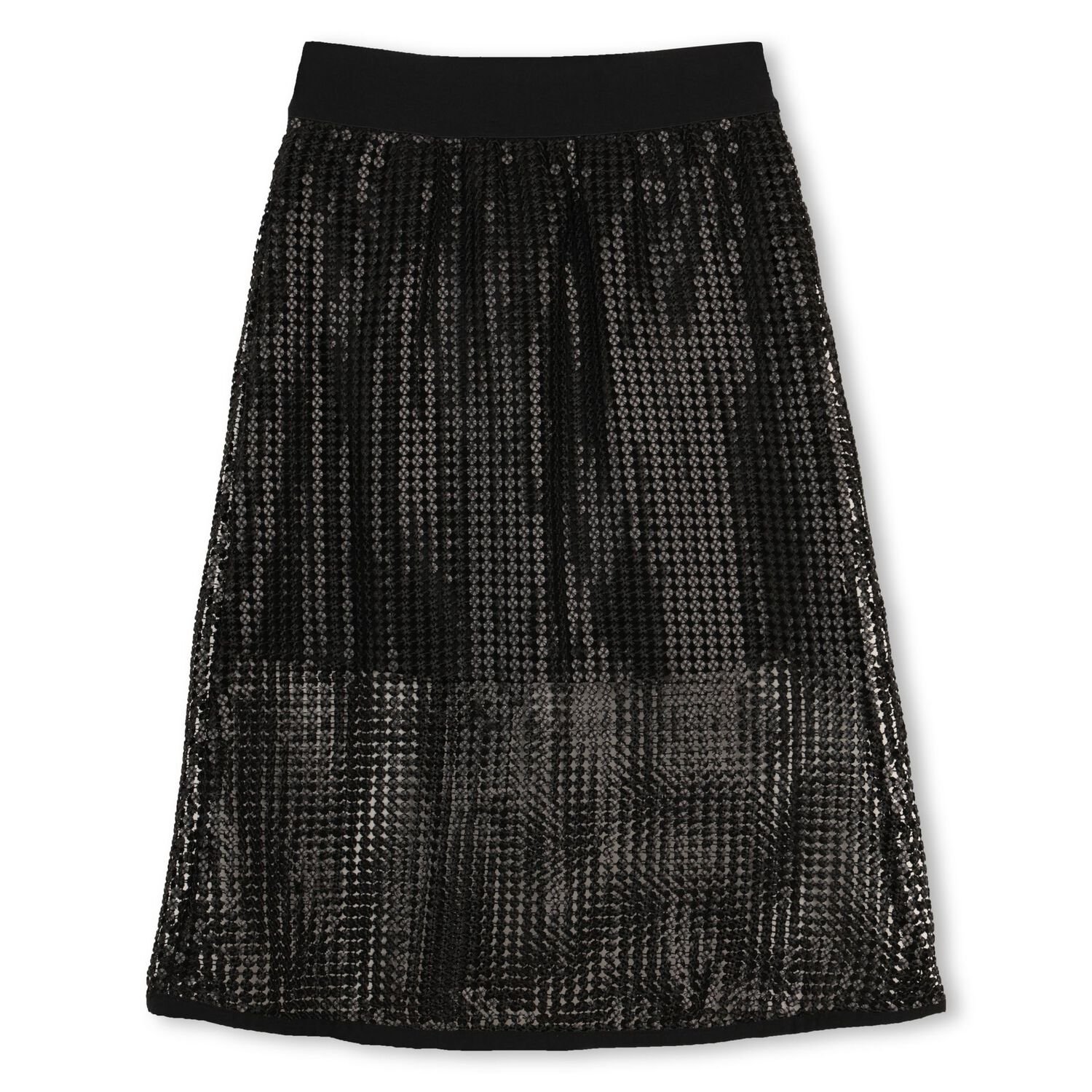 Girls Black Logo Sequin Mesh Midi Skirt, 1, hi-res