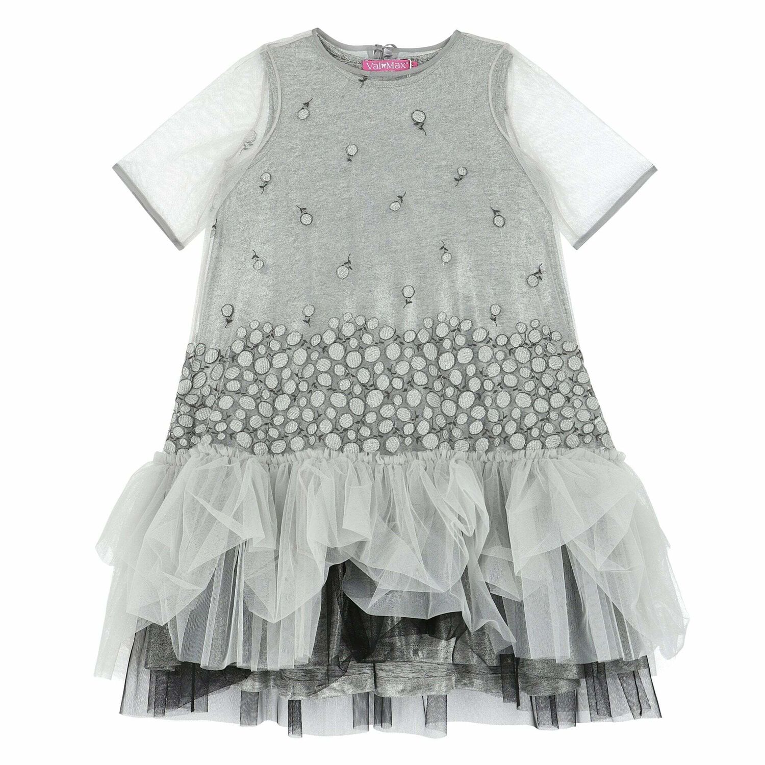 Girls Silver & Grey Lace Dress, 1, hi-res image number null