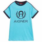  تيشيرت بالشعار باللون التركواز للاولاد, 1, hi-res