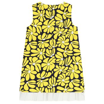Girls Yellow & Black Floral Canvas Dress