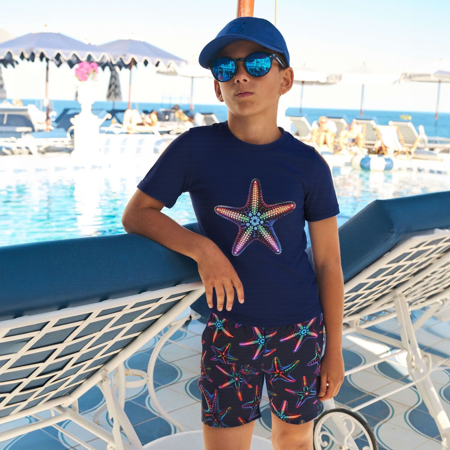 Boys Navy Blue Starfish T-Shirt, 1, hi-res image number null