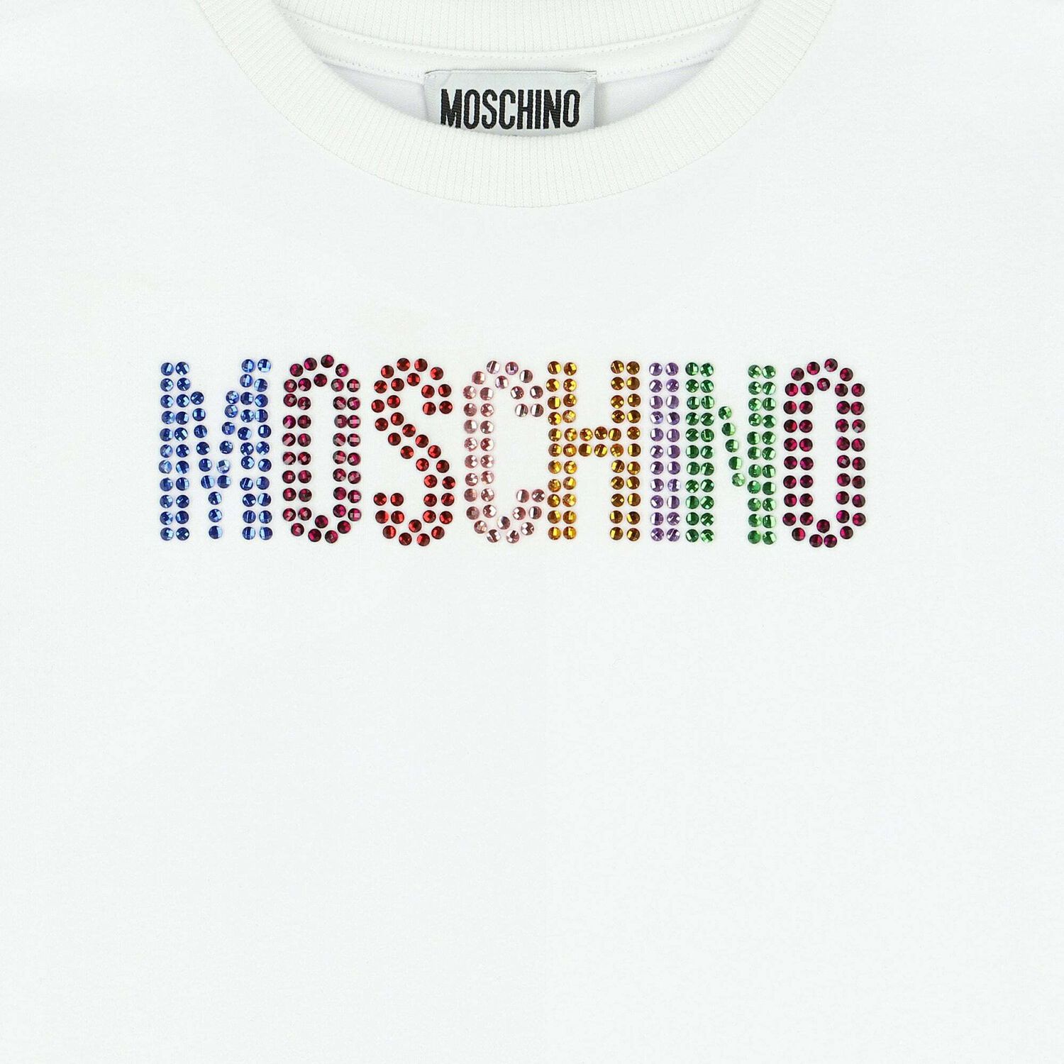 تيشيرت بشعار لامع باللون الابيض للبنات, 1, hi-res