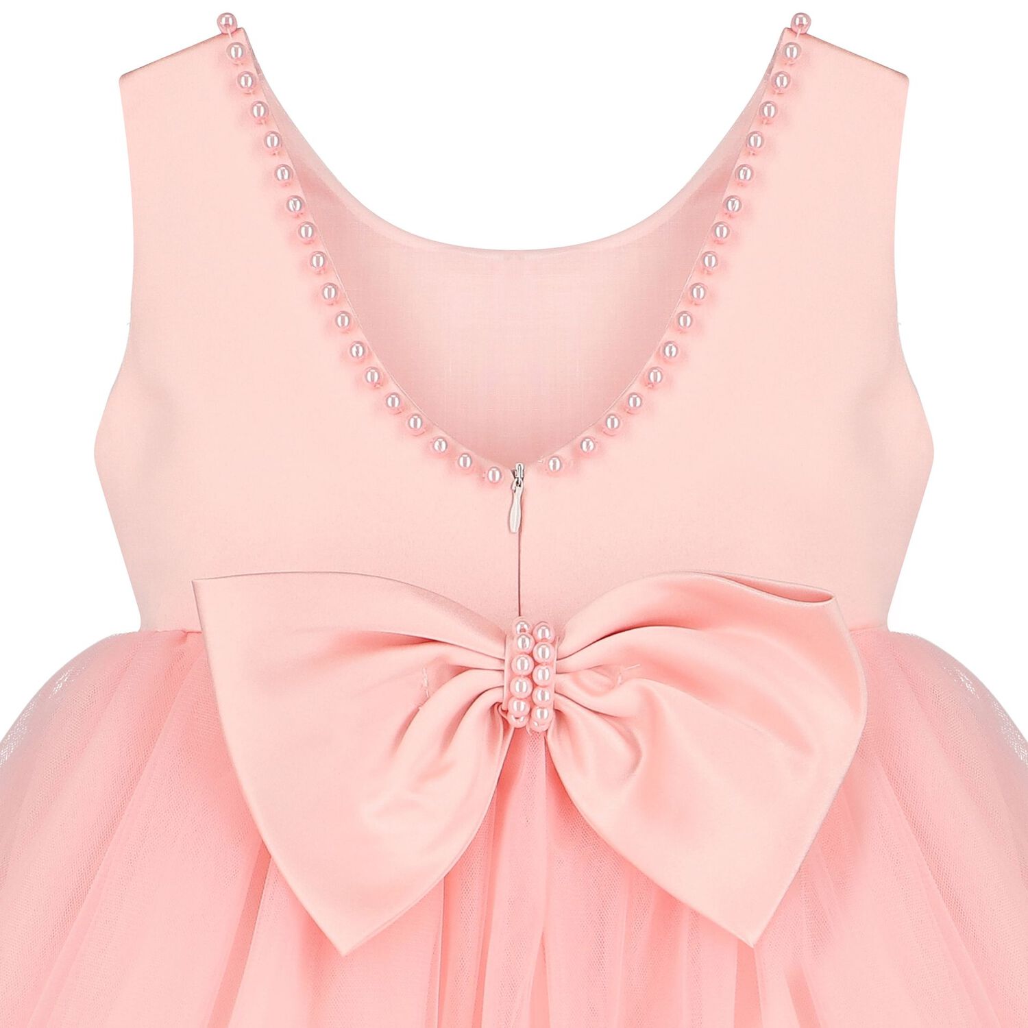 Girls Pink Bow Tulle Dress, 1, hi-res
