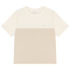 Boys Ivory & Beige Cotton T-Shirt, 2, hi-res