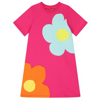 Girls Pink Flower Appliques T-Shirt Dress