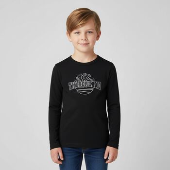 Boys Black Logo Long Sleeve Top