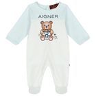 Baby Boys White & Blue Logo Babygrow Set, 1, hi-res