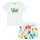 Younger Boys white Logo Shorts Set, 1, hi-res