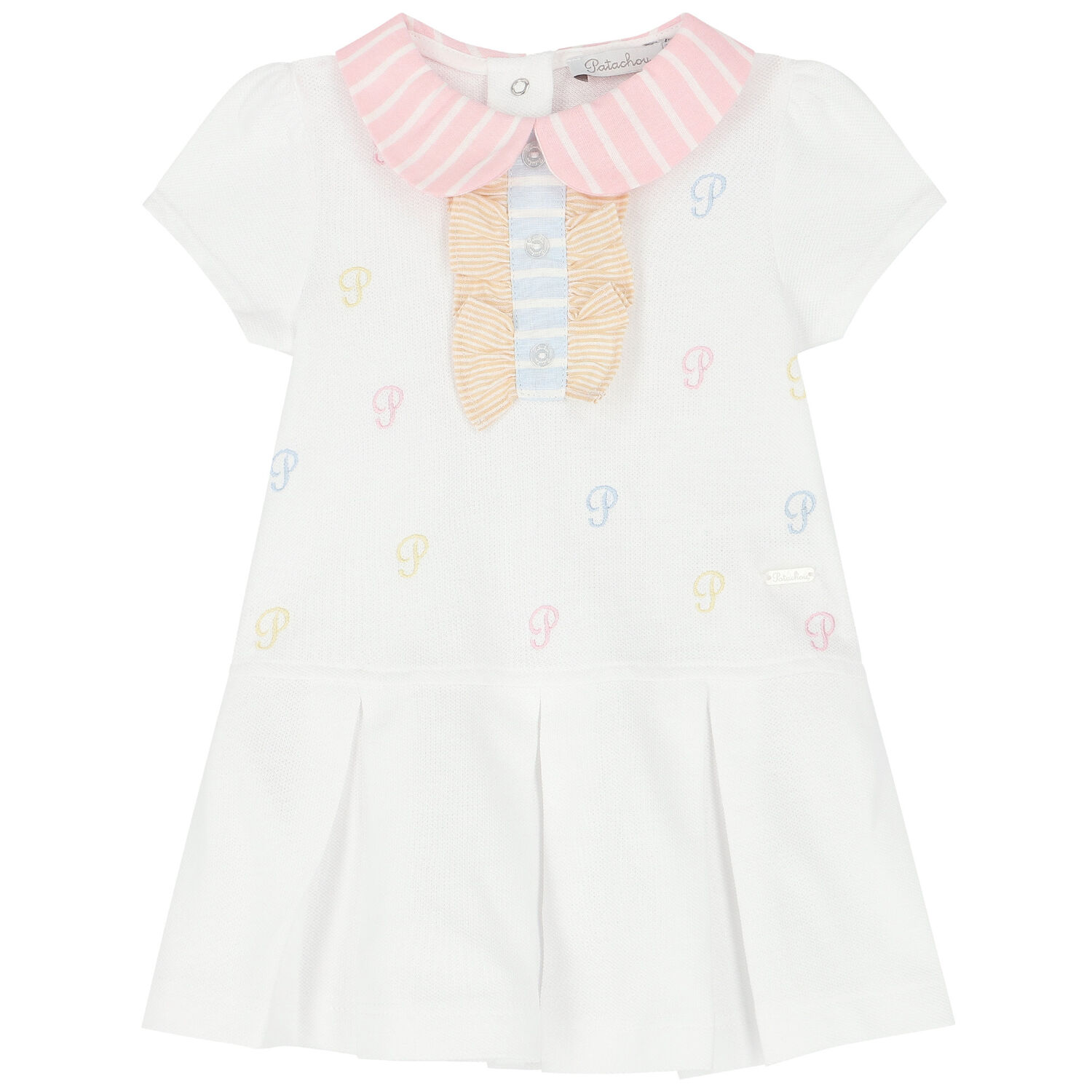 فستان بولو بنات بالشعار باللون الابيض , 1, hi-res