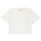 Girls Ivory Embellished Logo T-Shirt, 1, hi-res