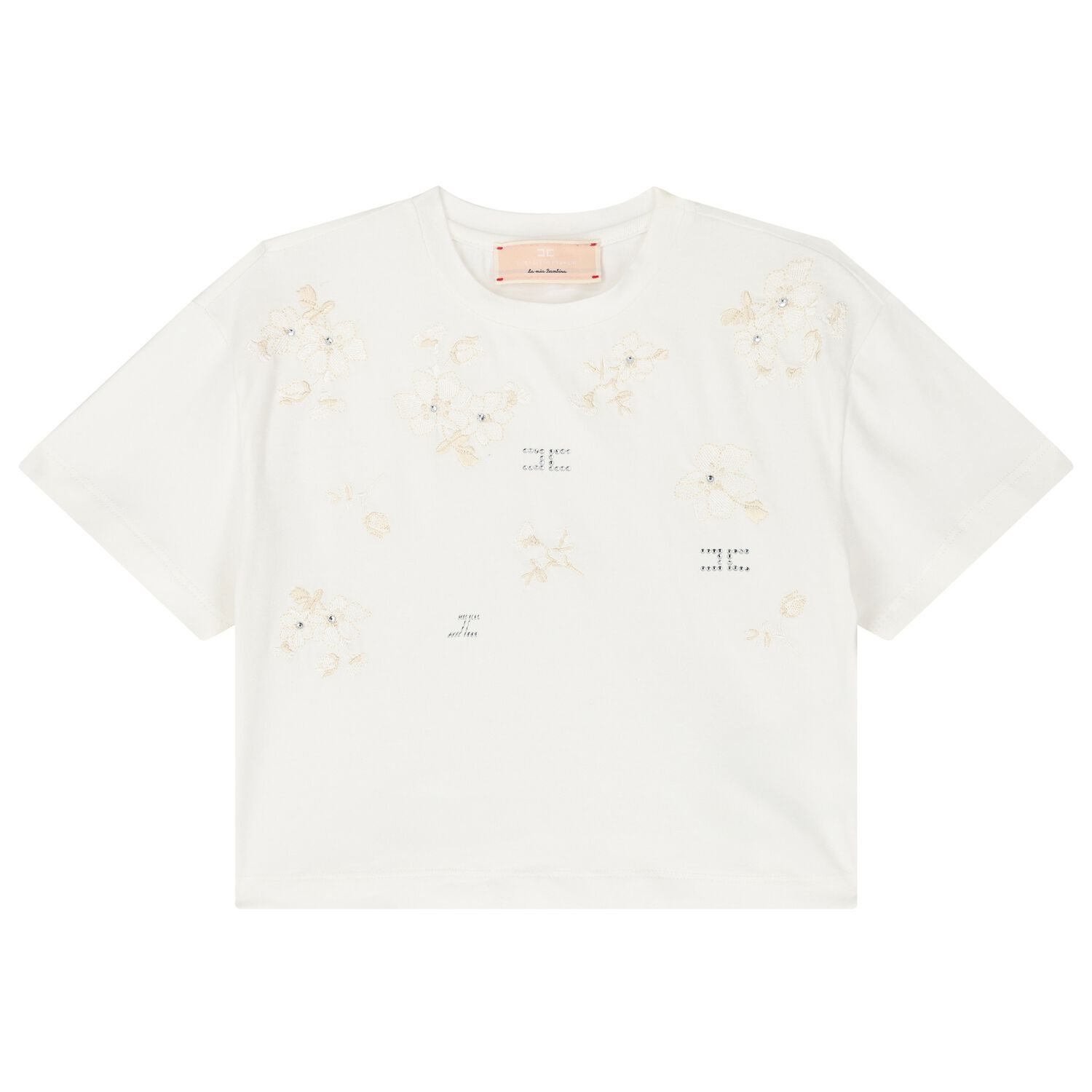 Girls Ivory Embellished Logo T-Shirt, 1, hi-res