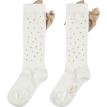 Girls White Embellished Bow Socks