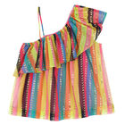 Girls Pink & Gold Striped Logo Top, 1, hi-res